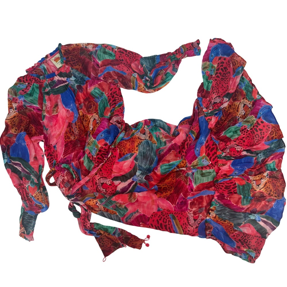 Farm Rio Mixed Print Maxi Dress Animal Collage Tie Waist Ruffle Long Sleeve XS‎ - Picture 8 of 14